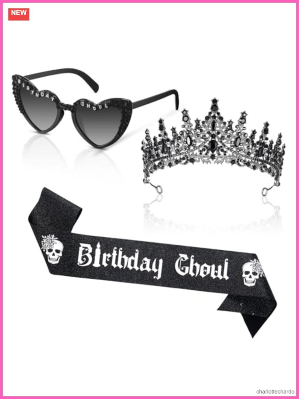 3 Pc Goth Birthday Sash Crown Sunglasses Party Set Classic